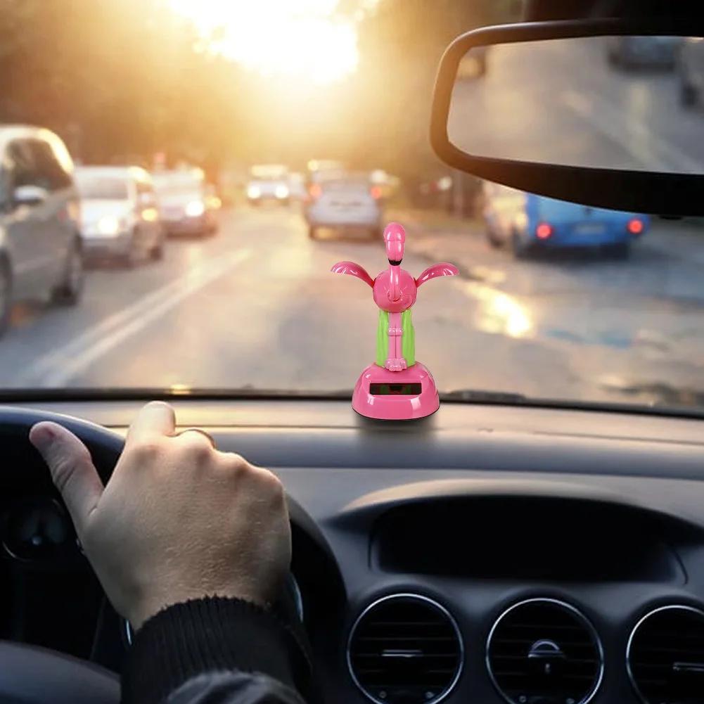 Ornament pentru mașină de păpușă în formă de flamingo alimentat cu energie solară, dans, păpușă animată, decorare pentru tabloul de bord, accesorii pentru mașină