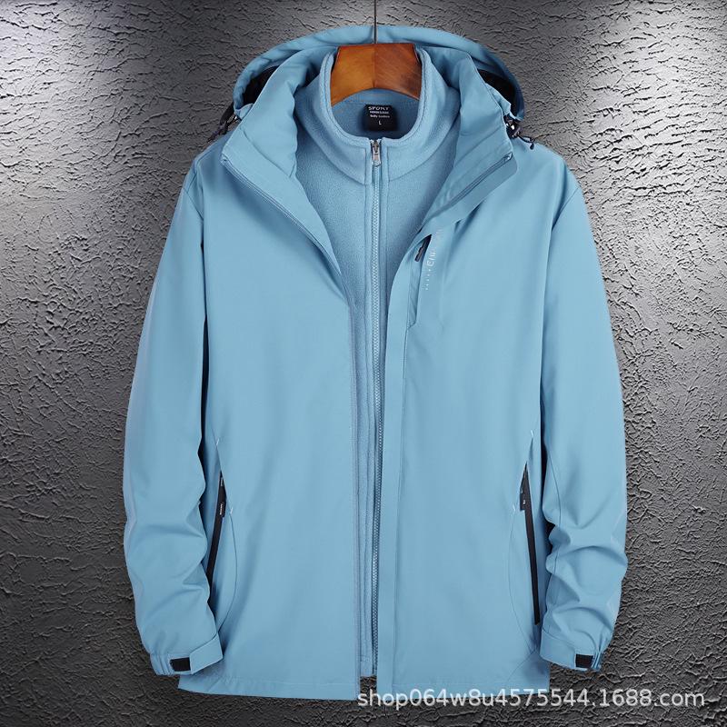 Herren 2021 Winter Drei-in-Eins Abnehmbare Winddichte Bergsteigerjacke mit Samtfutter