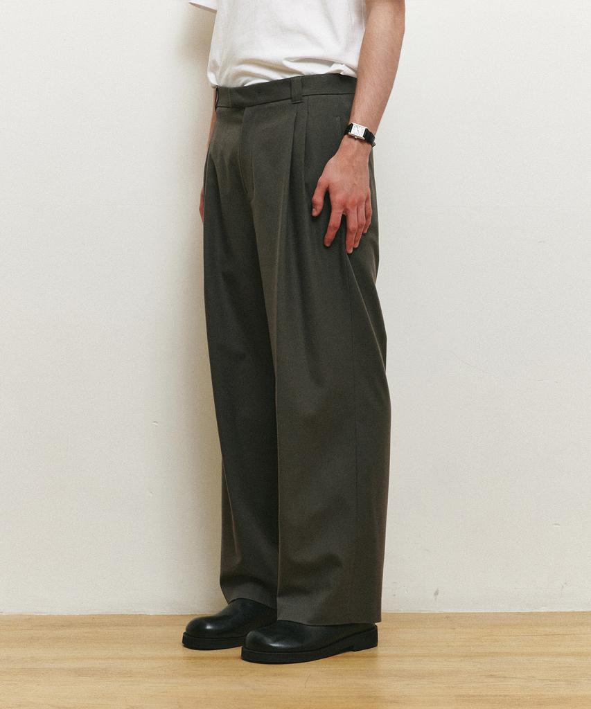 MINDBRIDGE [Hoite] Wool Blend Wide Two-Pleat Slacks - 2 Colors