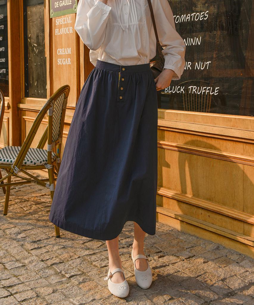 Pigment Flower Color Block Button Skirt (Kysk2511052)