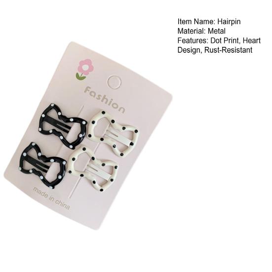 4Pcs Girl Hairpins Metal Base Dot Print Rectangle Star Heart Shape Hair Pins Small Size Fixation Invisible Hair Clips Hair Accessories