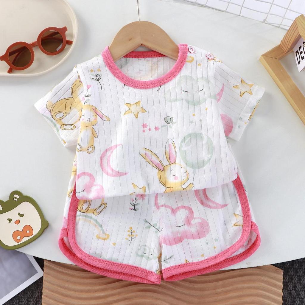 2 Stuks/Set Zomer Baby Set Katoen Cartoon Casual Kinderpak Babykleding Meisje Jongen T-shirt+Shorts Kinderkleding