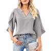 Haut ample à manches pétales et col en V en mousseline de soie pour femme, nouvelle mode d'été