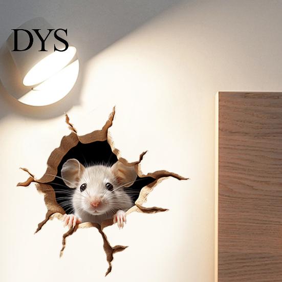 Waterproof PVC Mouse Decals Peeking Wall Sticker, 3D Broken Hole Effect Decals, Funny Glass Window Stickers, Removable Art for Bedroom Living