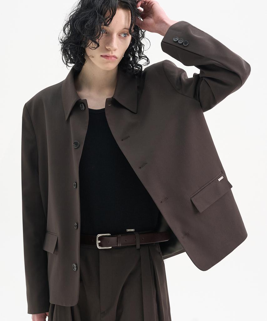 Trip Le Sens Custom Collar Hidden Snap Crop Blazer_Grey