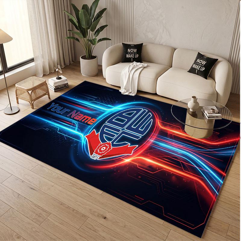 Custom Rug Bolton Wanderers FC Pattern Print Name Text Soft Non‑Slip Floor Carpet for Home Indoor Decoration