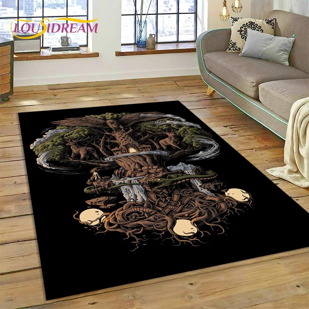 Teppich mit Wikinger-Symbolen aus der nordischen Mythologie, Odin, Walhalla, für Zuhause, Wohnzimmer, Schlafzimmer, Sofa, Fußmatte, Dekor, rutschfeste Bodenmatte für Kinder