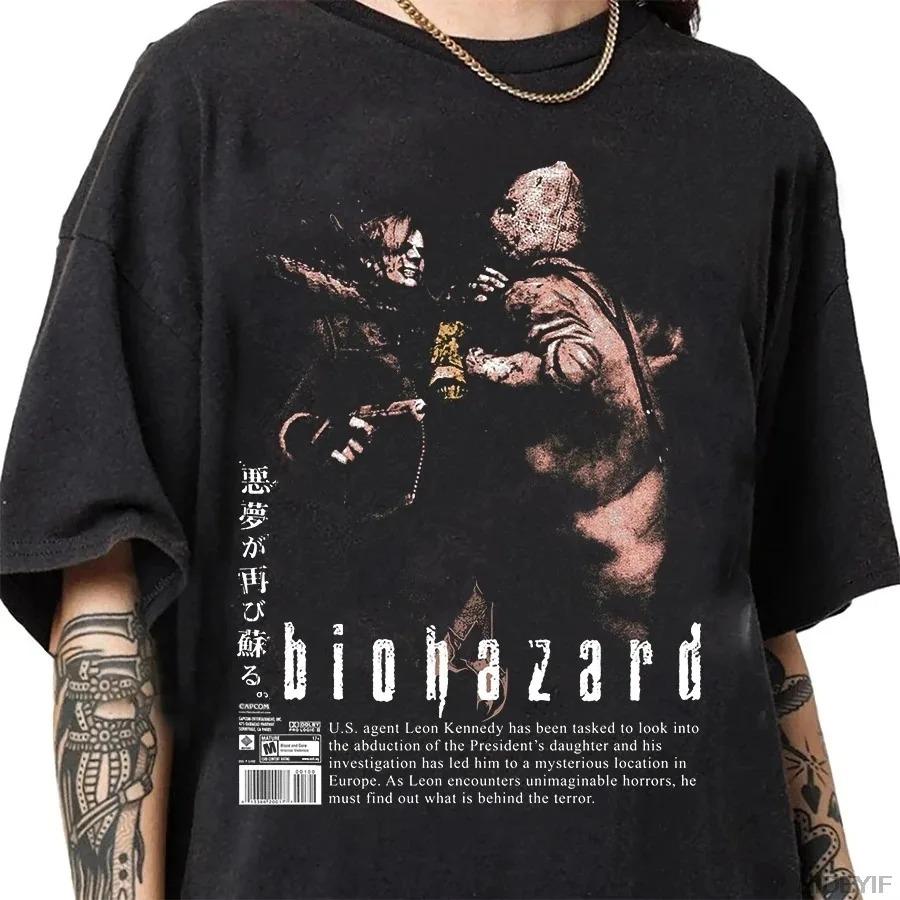 Retro Pirated Style Resident Evil T-shirts Men Women Oversized 90s Leon Kennedy T-shirts Unisex Retro Resident Evil Theme Tees