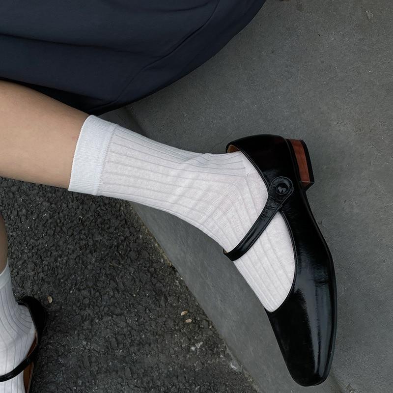 Meias femininas da moda coreana, meias de algodão, tricô, cor sólida, meias até o joelho, estilo universitário, meninas da escola, pretas, brancas, meias longas