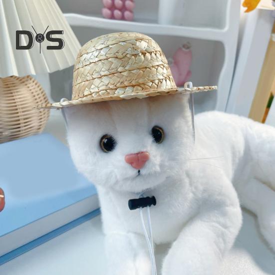 Pet Sombrero Straw Hat Mini Dog Sun Protection Hat with Flower Adjustable Hawaii Sun Bucket Cap Summer Beach Hat for Small Medium Dogs Cats