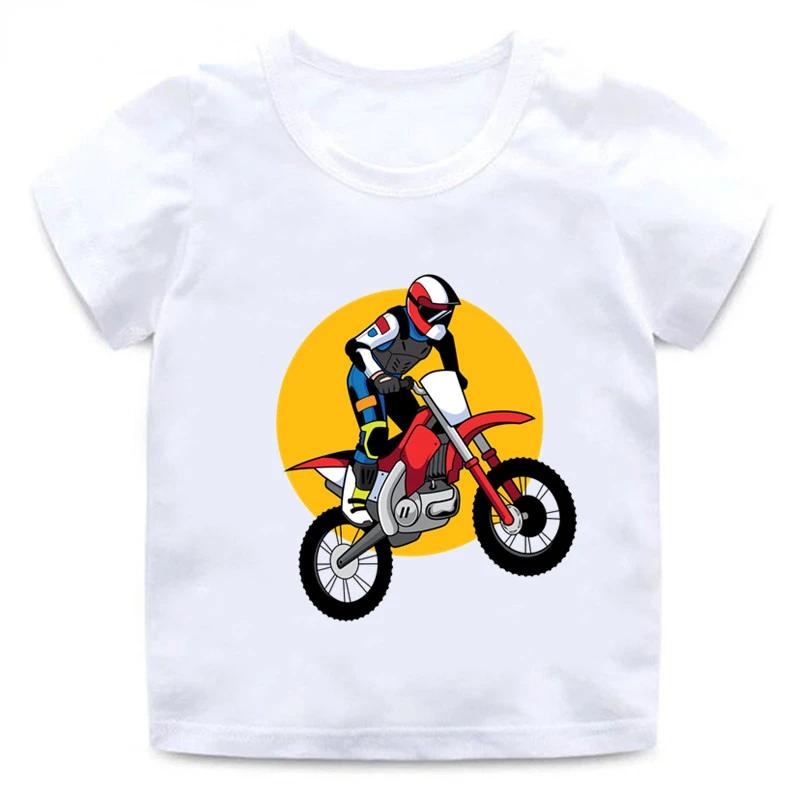 Kids Short Sleeve T Shirt Cool Motocross Rider Dirt Bike Cartoon Print Crew Neck Tee Racing Theme Graphic Casual Boys Daily Top