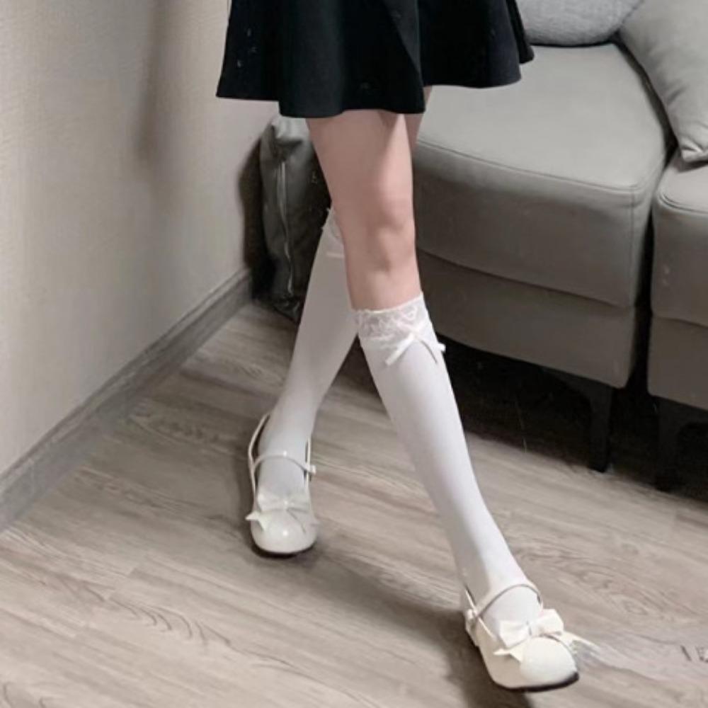 Lolita Pure Desire Summer JK Bow Velvet Ballet Stacking Socks Medium Tube Socks Lace Calf Socks