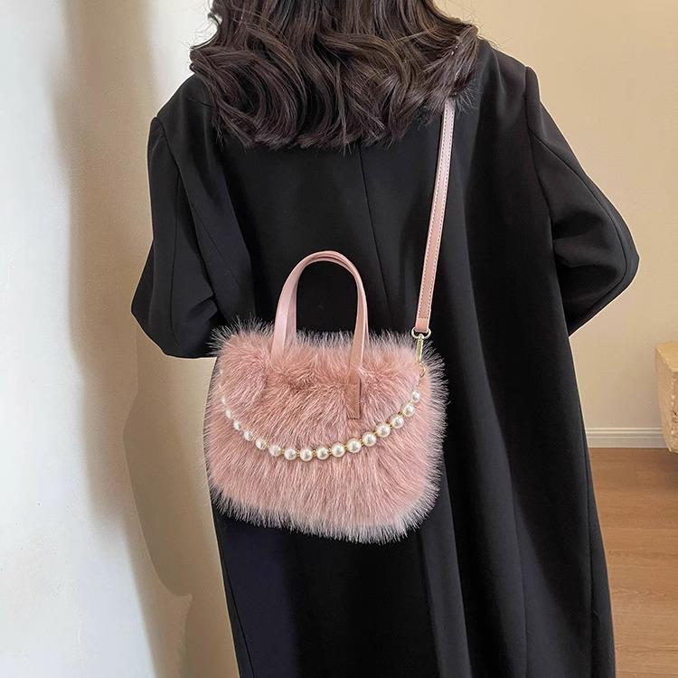 Nouveau Sacs à Main Mini Portables en Peluche Douce Hiver Mode Polyvalent Carré Petit Perle Sac Bandoulière Femme Texture Douce Sacs Messagers Dames