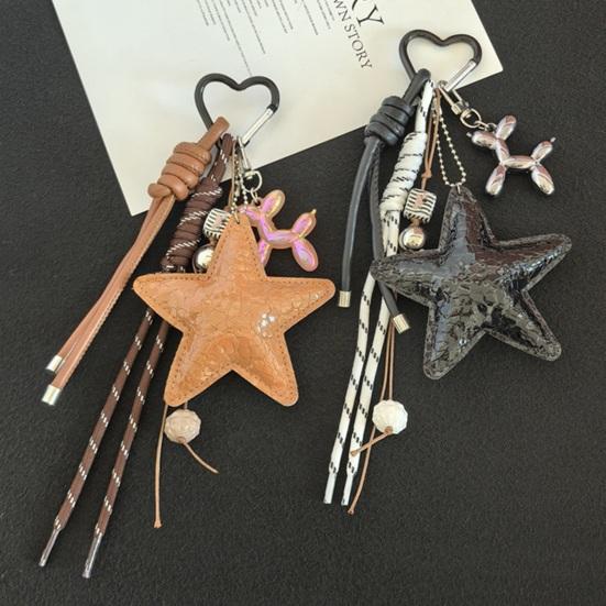 Keychain Pendant Matte-Glossy Finish Imitation Leather Five-Pointed Star Key Chain with Metal Heart Buckle Backpack Accessory