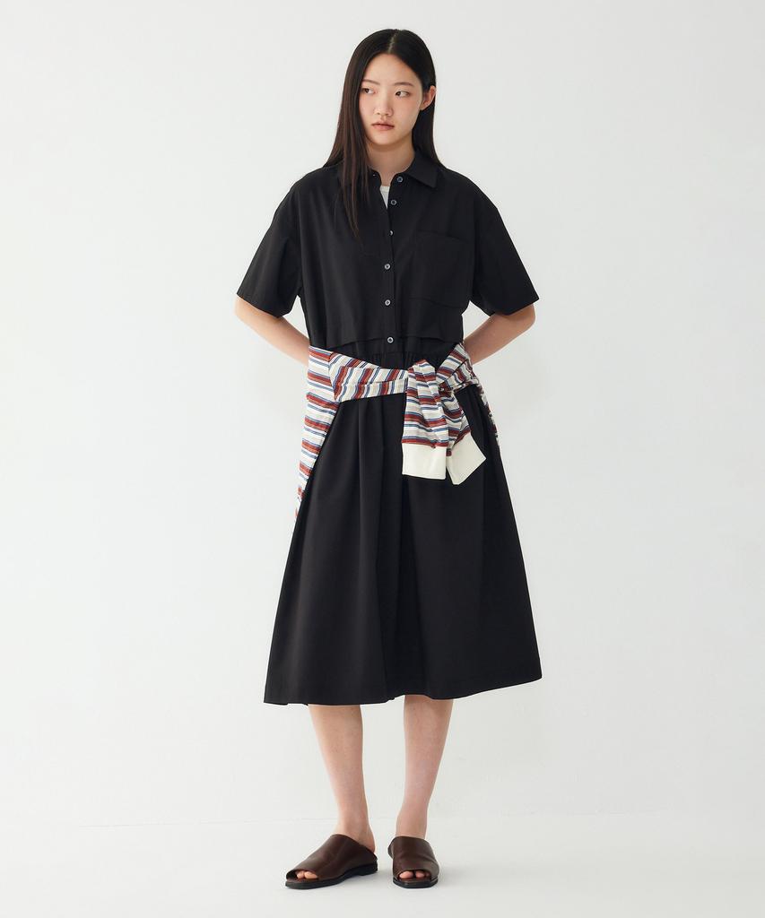 Studio Tomboy Shirt Collared Short Sleeve Dress_Black 91F6241783