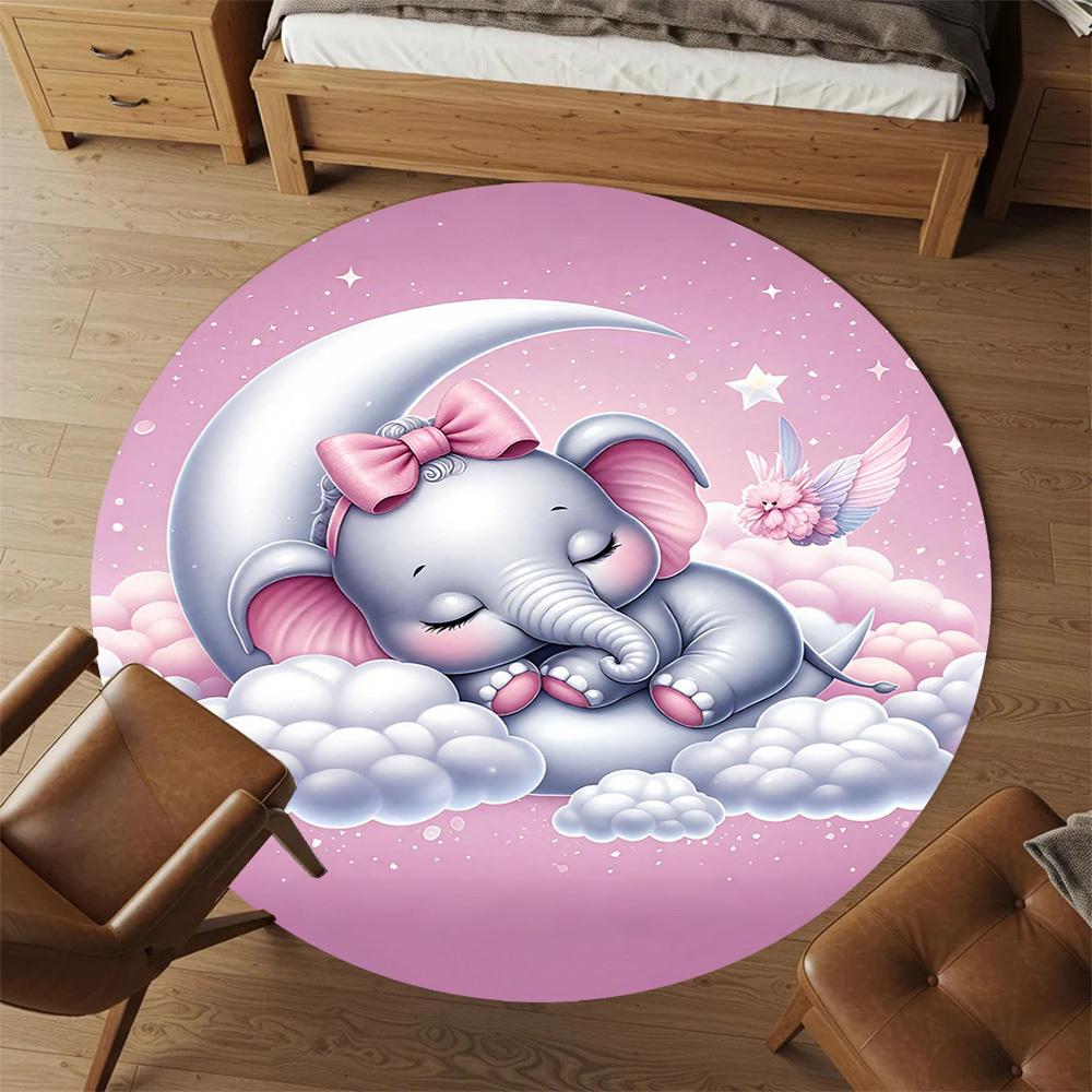 1PC Elephant Moon Clouds Round Chair Mat Area Rug - Non-Slip, Floor Mat for Office, Bedroom, Home Decor Christmas Gift C0528022