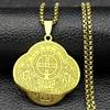Catholic Saint Benedict Clover Medal Stainless Steel Necklace for Women Men Gold Color Cross Chain Praying Jewelry San Benito