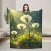 Charming Dandelion Printed Flannel Blanket - Designed with Vibrant Natural Inspiration and a Starry Sky Background Under the Sun