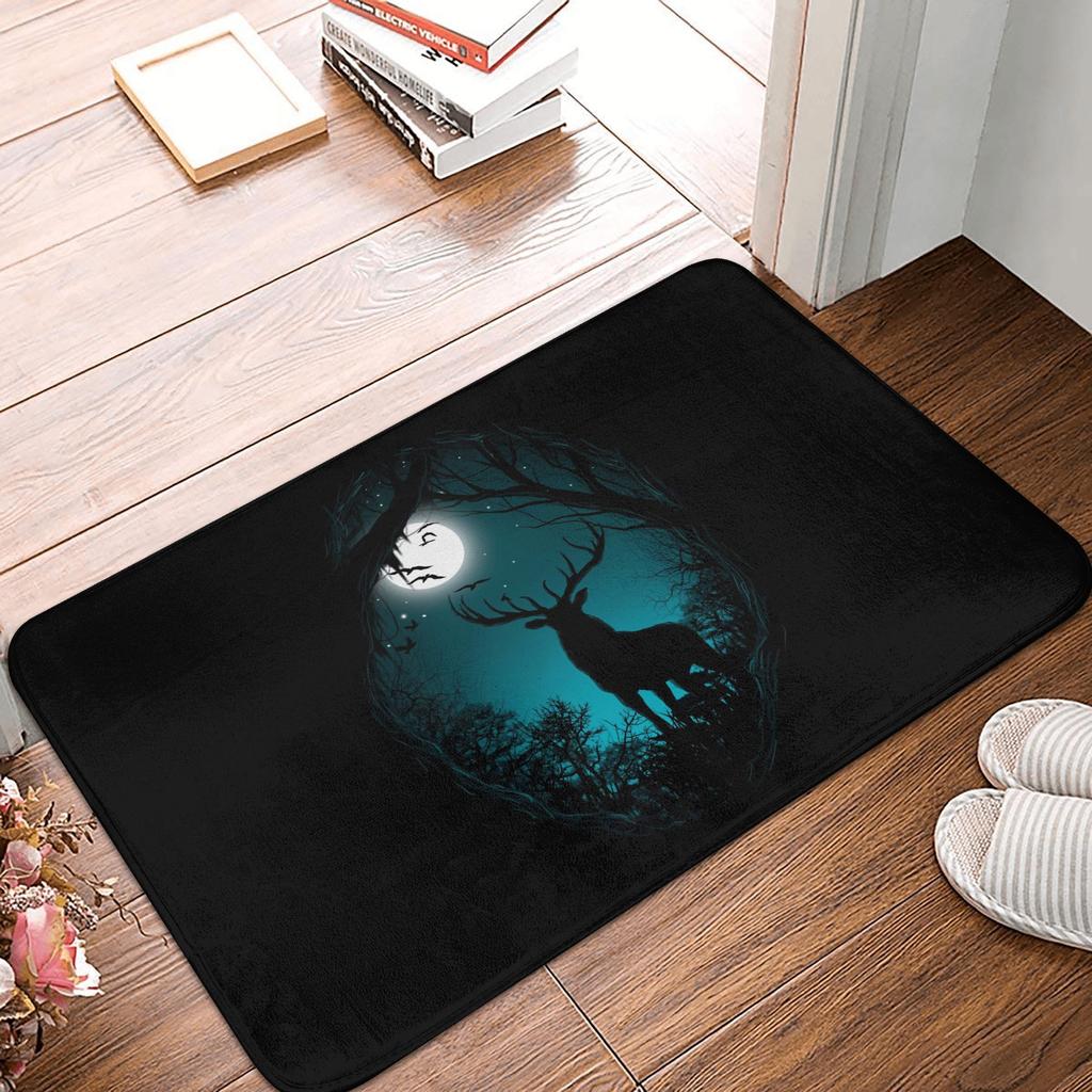 Dark Forest Deer Doormat Anti-Slip Kitchen Bath Mat Toilet Floor Door Entrance Carpet Rug