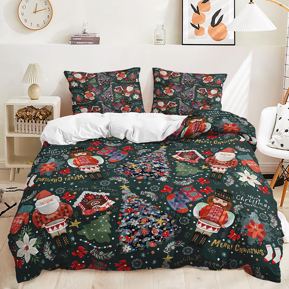 Bed Three-Piece Quilt Cover Christmas Illustration Kit Bedding