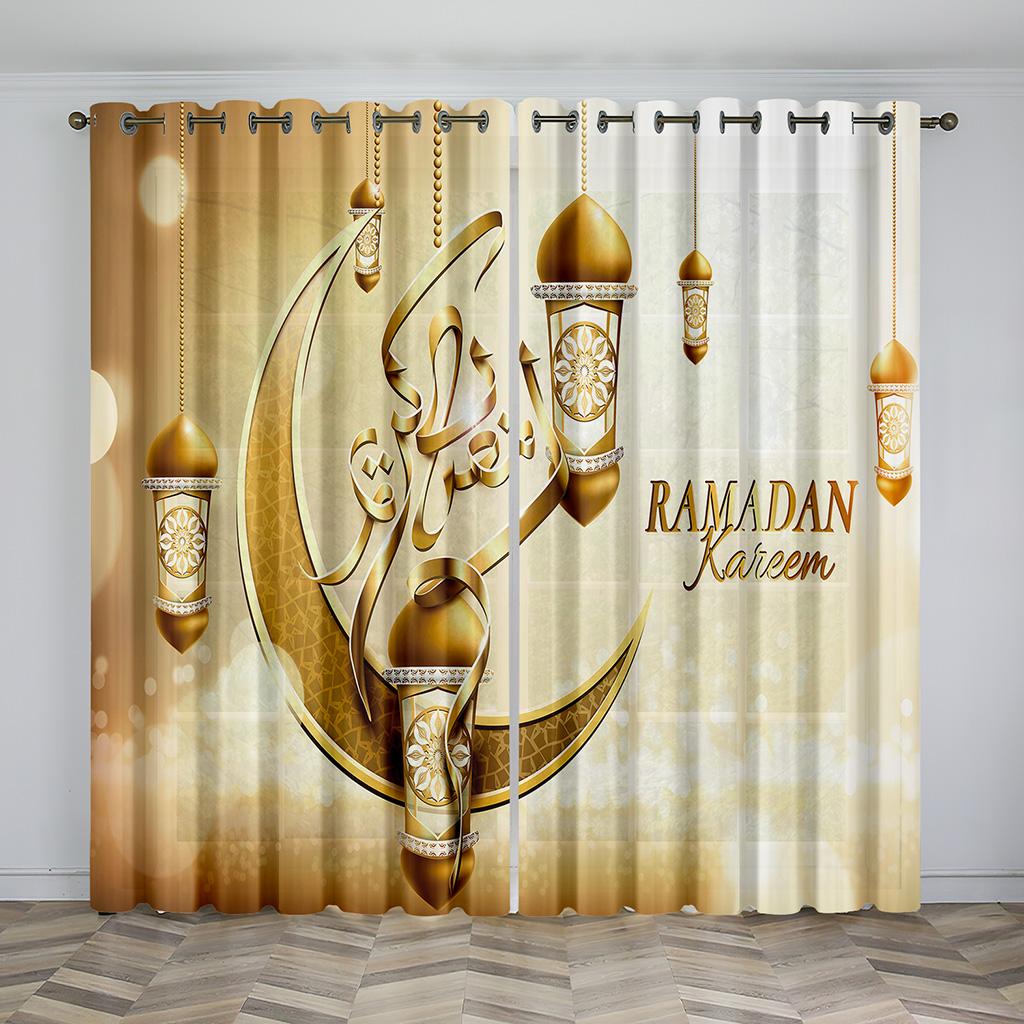 Ramadan Kareem Curtains Thin Shading Polyester Fiber Customized Print Curtains Suitable For Living Room Bedroom Kitchen Decor