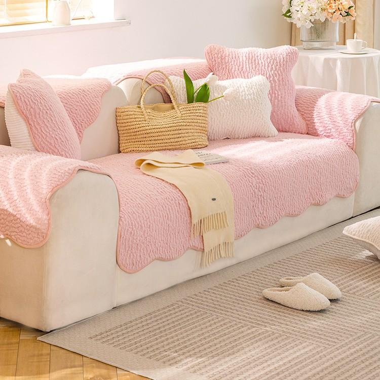 Classic Vintage Houndstooth Plush Sofa Cushion Special-shaped Cover Cloth Winter Style Thickened Non-slip Leather Sofa Cushion