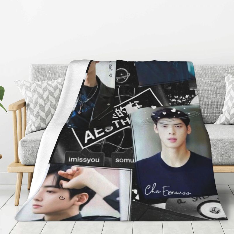 Custom True Beauty Cha EunWoo Blankets Warm Flannel Throw Blanket for Home Bedroom Sofa