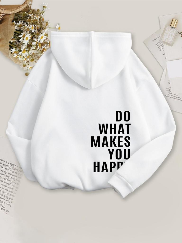 Nieuwe Dames Hoodie met Fleece Voering en Letterprint - Trendy Losse Pasvorm met Kangoeroezak en Trekkoord Capuchon.
