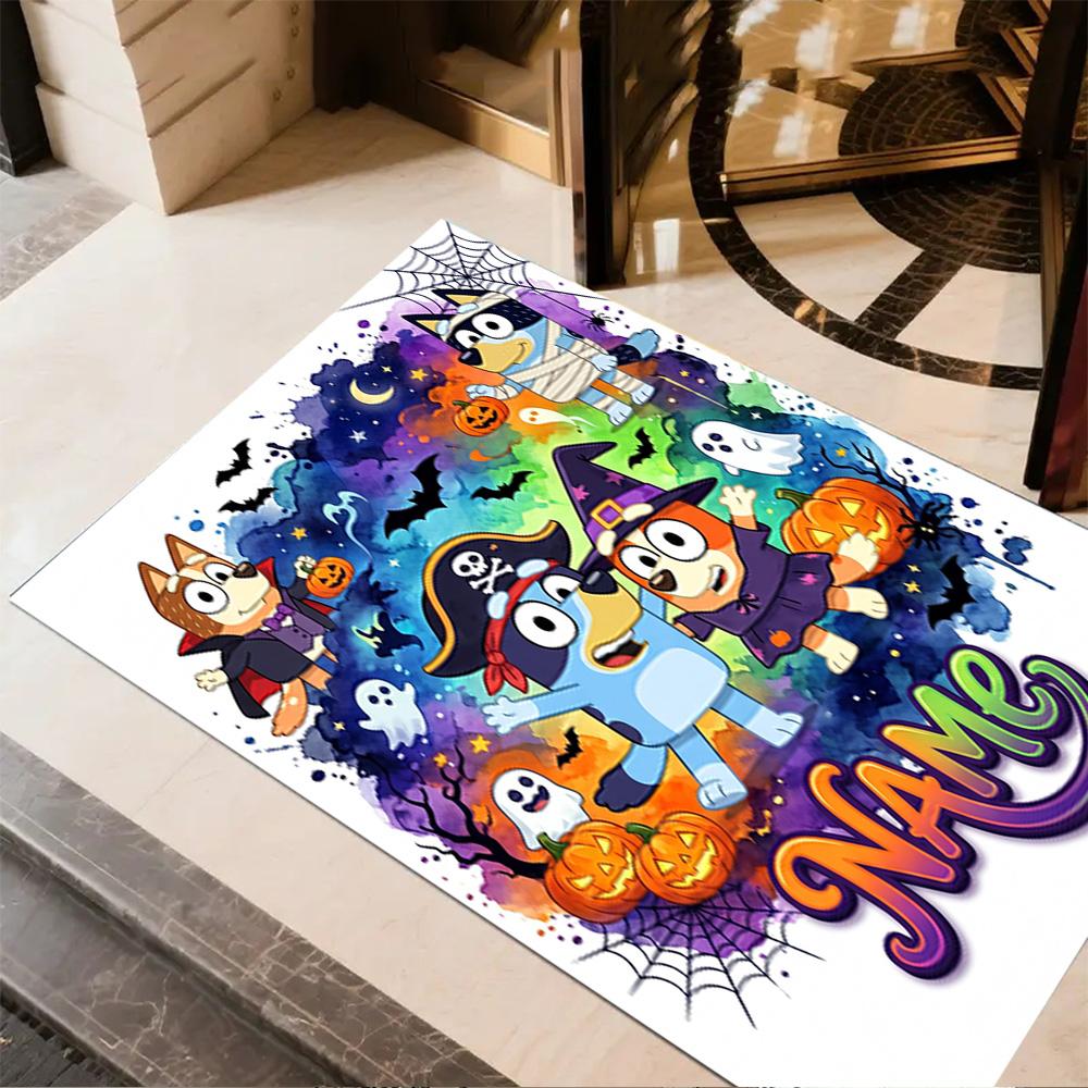 Pumpkin Friends Halloween Customized Name Floor Mat Design for Hallway Outdoor Game Room Study Room Antislip Carpet Office Home Decor