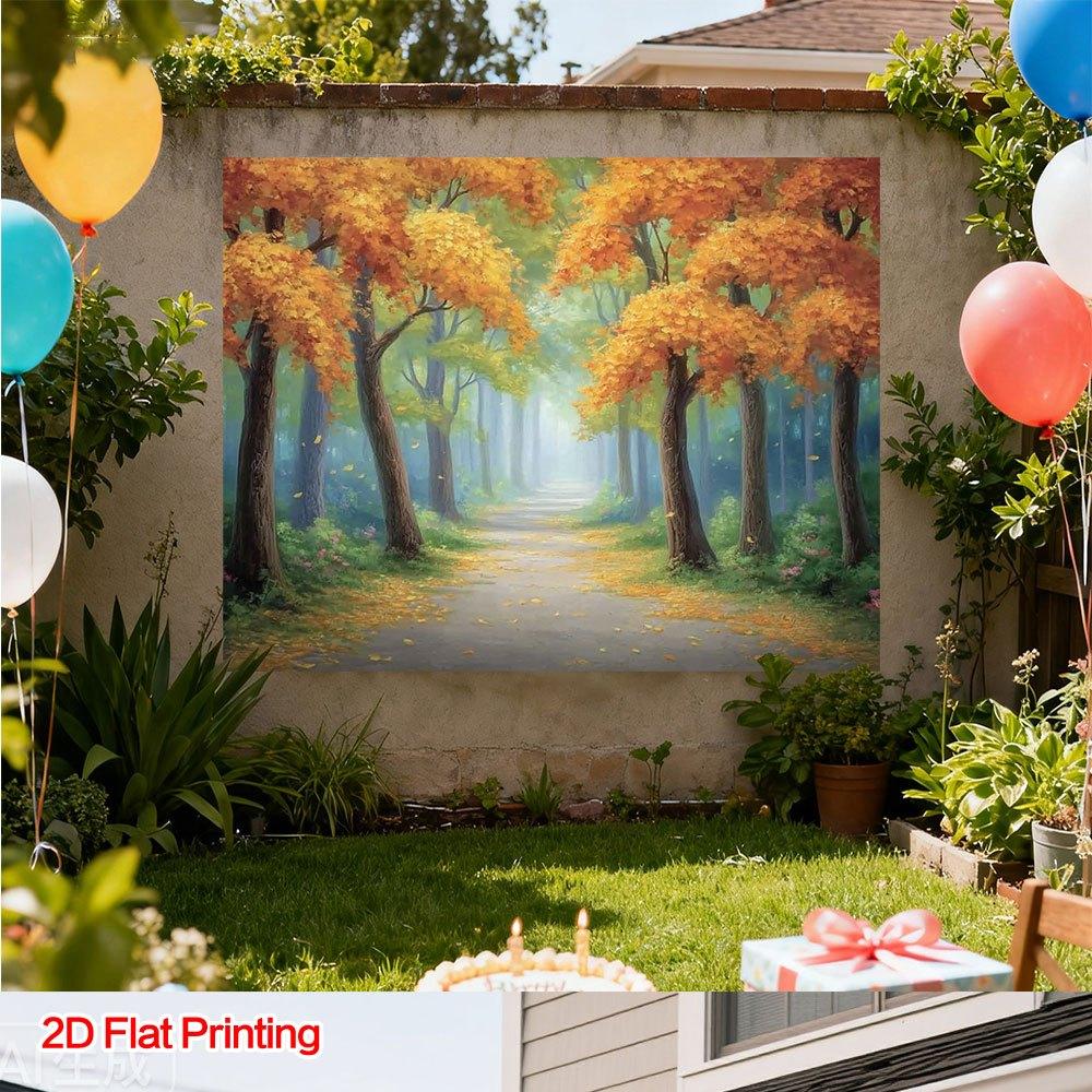 2D plane 1 piece of autumn forest path background fabric made of polyester very suitable for families and gardens