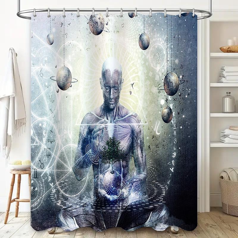 Mystic Human Figure Shower Curtain Spiritual Art Bathroom Decor Zen Meditation Backdrop Tapestry Wall Hanging Home Accent