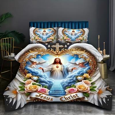 Wings Cross Angel Jesus Pattern 3D Printed Duvet Cover Set Sacred Dedication Luxury Quilt Cover Set Soft Comfortable Bedding Set