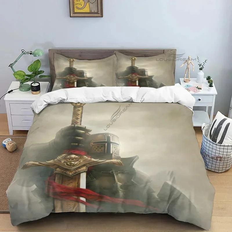 Medieval Knights Templar Patterns Comforter Bedding Set,Duvet Cover Bed Set Quilt Cover Pillowcase,King Bedding Set