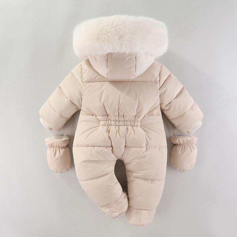 Winter Newborn Baby Girl Clothes Thicken Baby Romper with Gloves Warm Baby Jumpsuit Hooded Plus Velvet Children's Clothing