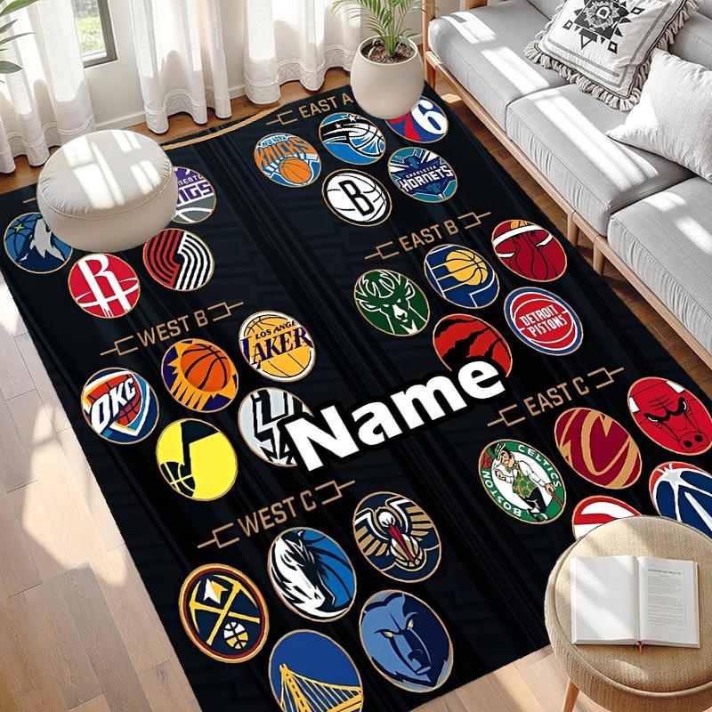 Custom Name Personalized Basketball Print Carpet, Versatile Home Decor Rug, for Playroom, Apartment, Balcony, Entryway, Hallway Gift