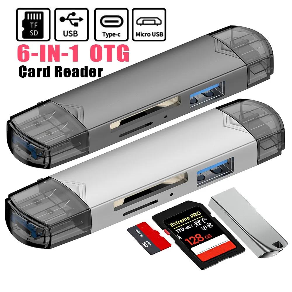 Çok Fonksiyonlu 6 In 1 Kart Okuyucu USB 3.0 Tip C Mikro OTG Adaptör Desteği TF SD Kart Dizüstü Bilgisayar Android Telefonlar ve Tabletler için USB Flash Sürücü