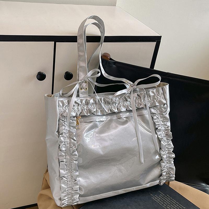 New Fashion Versatile Girls' Strap Bowknot Transparent Splice Advanced Shoulder Bag Large Capacity Shopper Totes