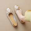 French Single Shoes Women's Flat Bowknot Granny Shoes Soft Bottom Shallow Mouth Silver Mary Jane Shoes