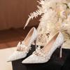 - Nouveau sac à racines en satin et chaussures de mariage en dentelle française, robe de banquet, talons hauts aiguilles, tempérament polyvalent