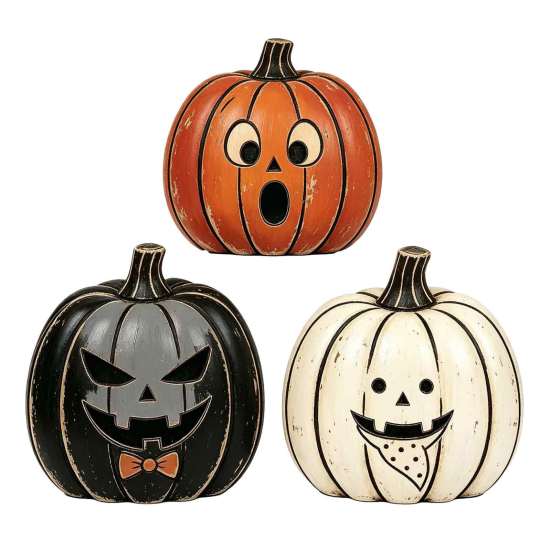 Retro-Stil Herbst-Requisiten 3/4 Stück Vintage Holz-Kürbis-Dekoration, Rustikales Herbst-Tischmittelstück, Bauernhaus Tischdekoration Halloween Regal Akzent