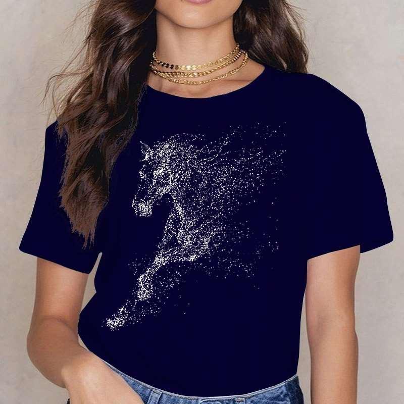 Fashion Horse Print T-shrits For Women Summer Short Sleeve Round Neck Cute Loose T-shirt Creative Personalized Tops