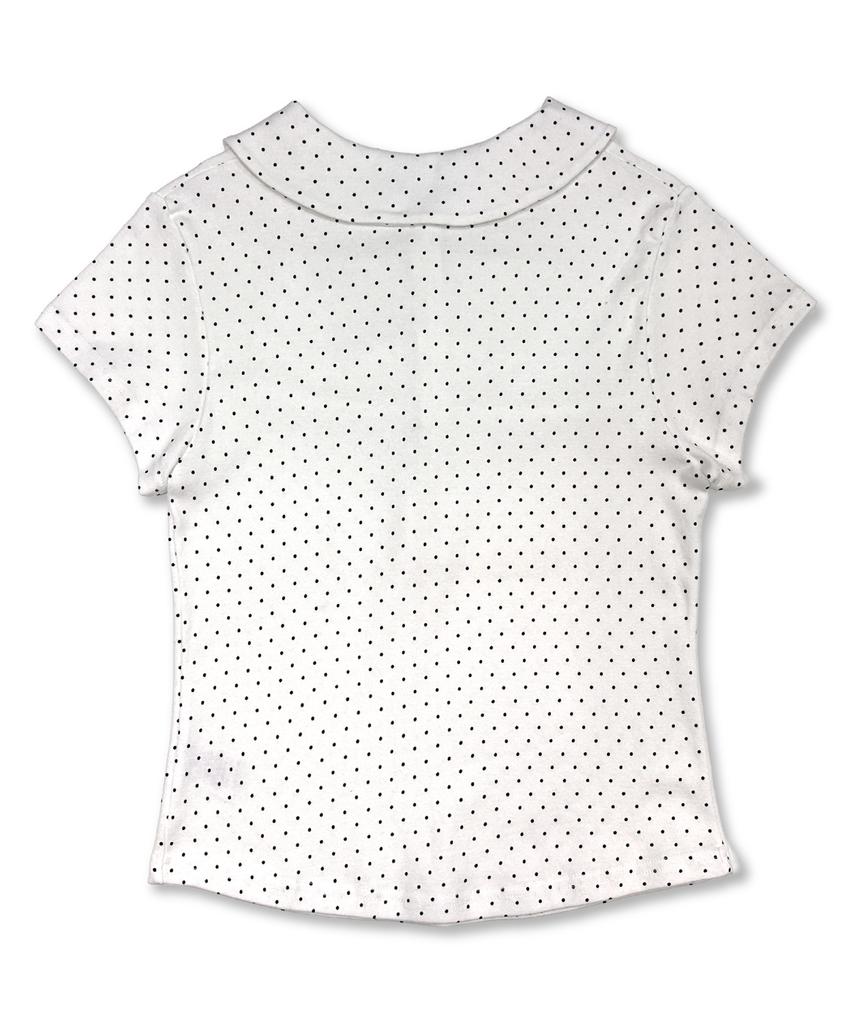 Damiswi Polka Dot Shirred Polo Shirt_White