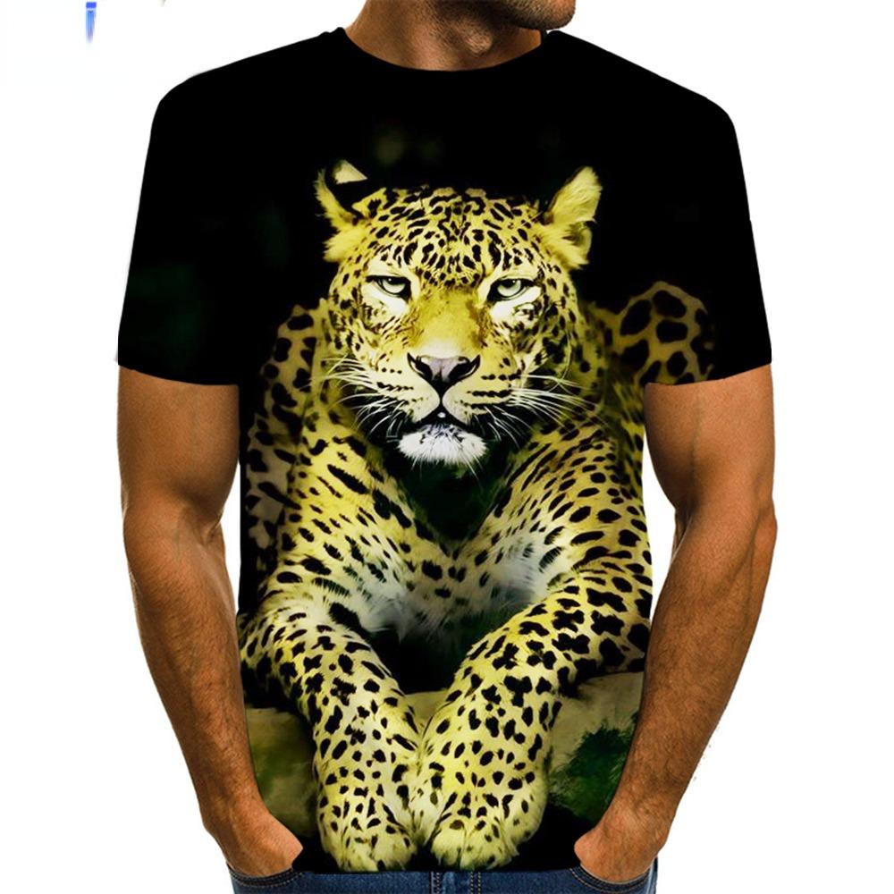 Vyriški marškinėliai su gyvūnais 3D spausdintais leopardo raštais Vyriški vasaros gyvūnų grafiniai žvėrys grafiniai moteriški / vyriški Naujovės hiphopo gatvės drabužiai