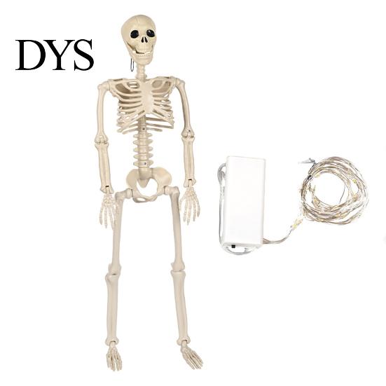 Secret Room Escape Props 36 Inches LED Light Up Halloween Skeleton, 3FT Life Size Full Body Scary Haunted House Decor Posable Plastic Human Bones with
