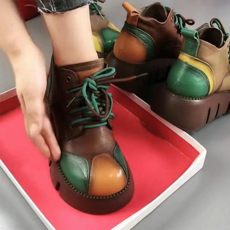 Retro Shoes, Fashionable Round-toed Thick-soled Fashionable Lace-up Short Muffin-soled Women's Boots