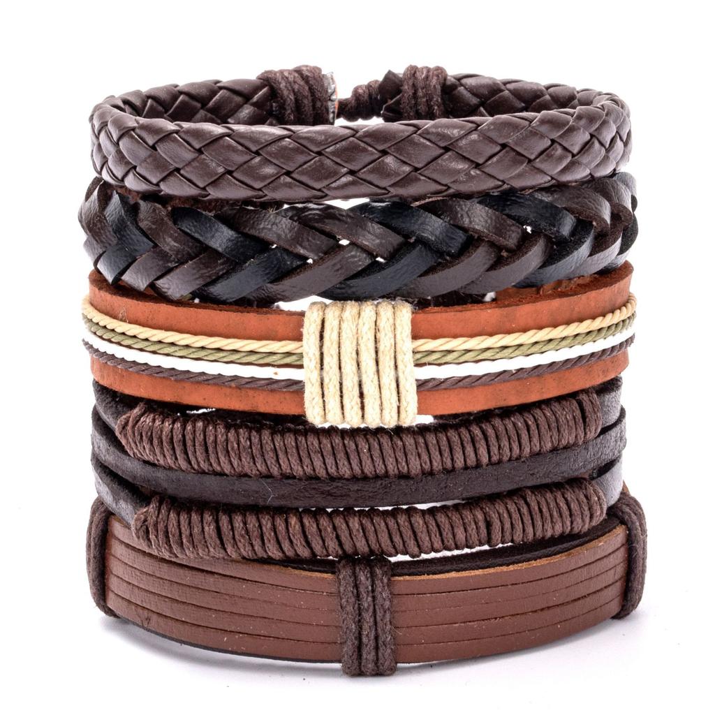 BBTO 6 Stk Halloween Læderarmbånd til Mænd Kvinder Sort Armbånd Justerbart Armbånd til Fest