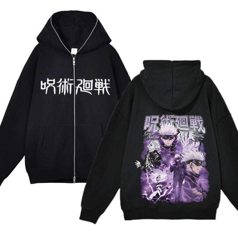 Anime Jujutsu Kaisen Full Zipper Jackets Satoru Gojo Print Sweatshirts Harajuku Streetwear Men's Hoodies Oversized Y2K Clothes