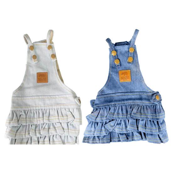 Pet Denim Jumpsuit Solid Color Cosplay Anti-fade Pet Jean Overalls Strap Dress Clothes for Teddy
