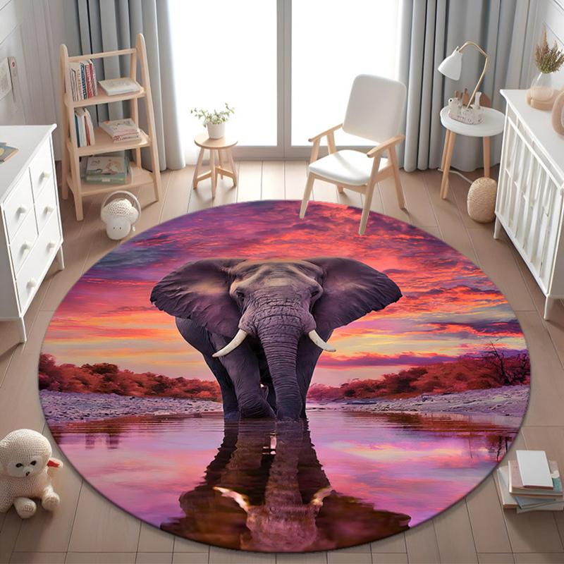 1 Stück Elefant Runddruck Teppich - Heimdekoration Teppich für Wohnzimmer Schlafzimmer Bodenbelag Computerstuhl Bereichsteppich