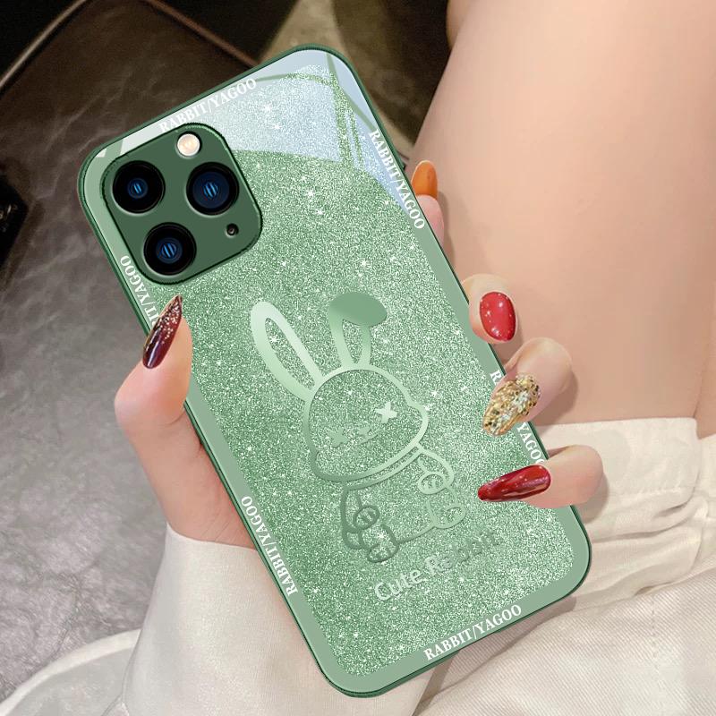 Starry Sky Rabbit Rose Purple For IPhone 16 Pro Max 15 Pro 14 13 12 Mini 11 XS Max XR 7 8 Plu SE 2022 Tempered Glass Phone Case